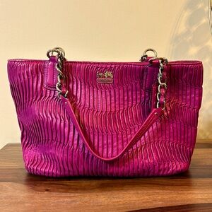 Coach 20522 Madison Gathered/Pleated Leather Tote Shoulder Bag Magenta Pink